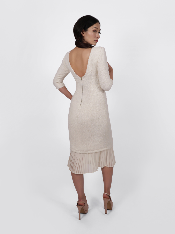 Tweed Midi Dress (Ivory)