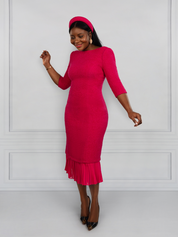 Tweed Midi Dress (Fuchsia)
