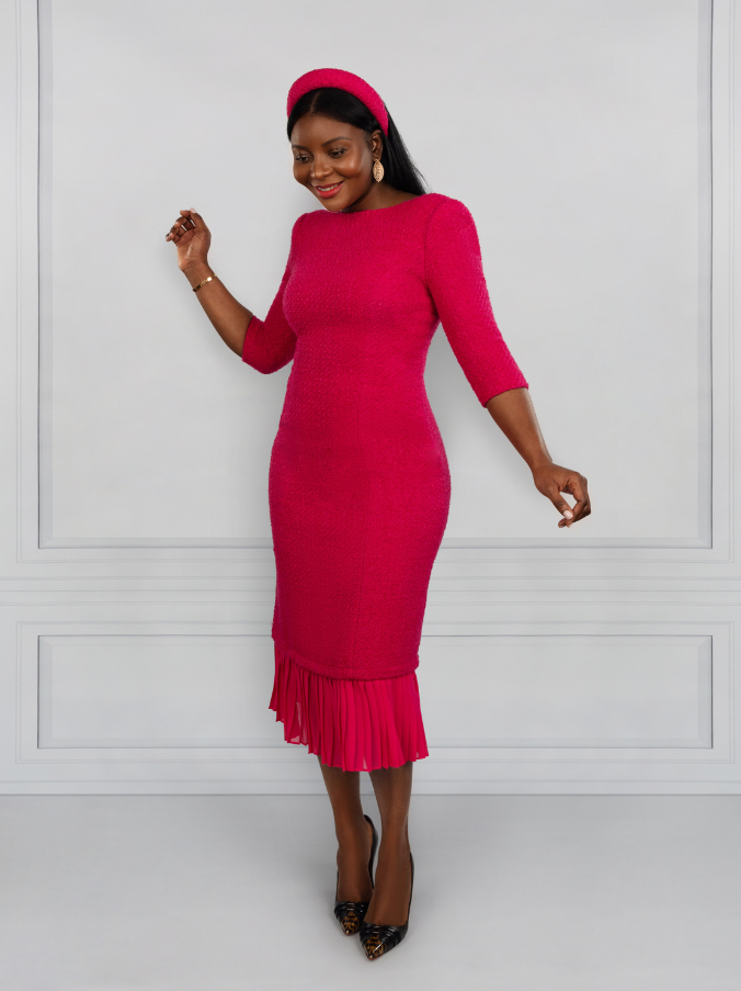 Tweed Midi Dress (Fuchsia)