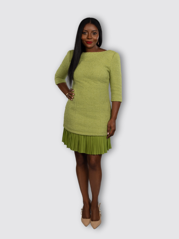 Tweed Mini Dress (Olive)