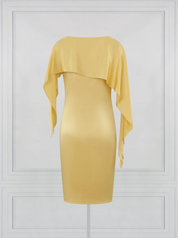 Asymmetric Cape Silk Dress (Mustard)