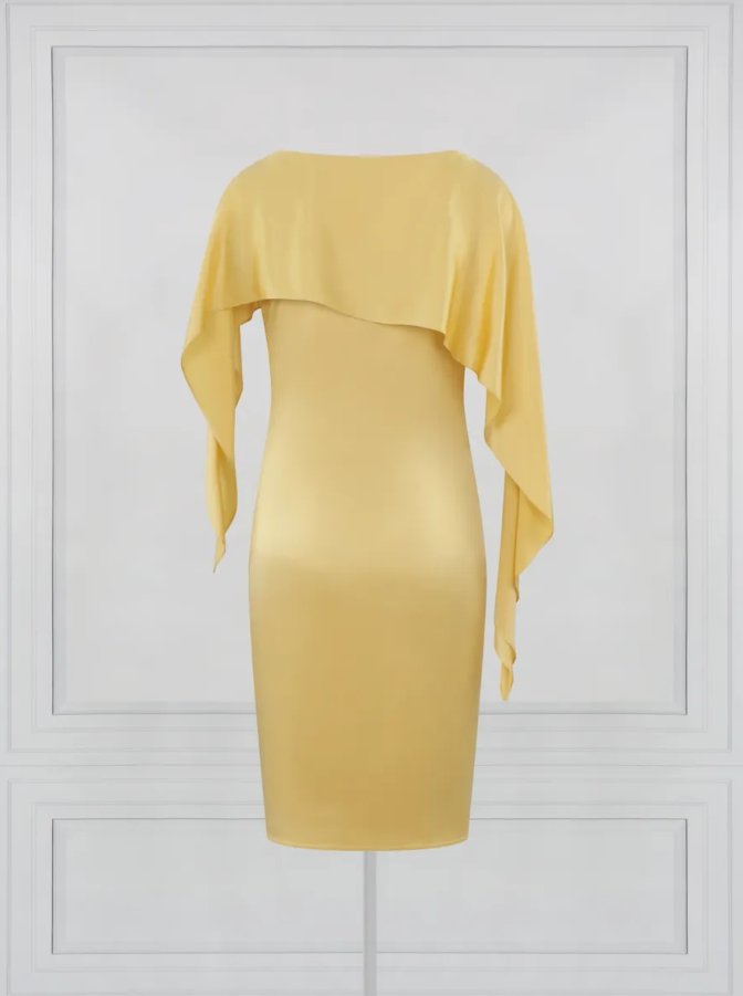 Asymmetric Cape Silk Dress (Mustard)