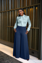 High-Waisted Wide-Leg Pants (Navy)