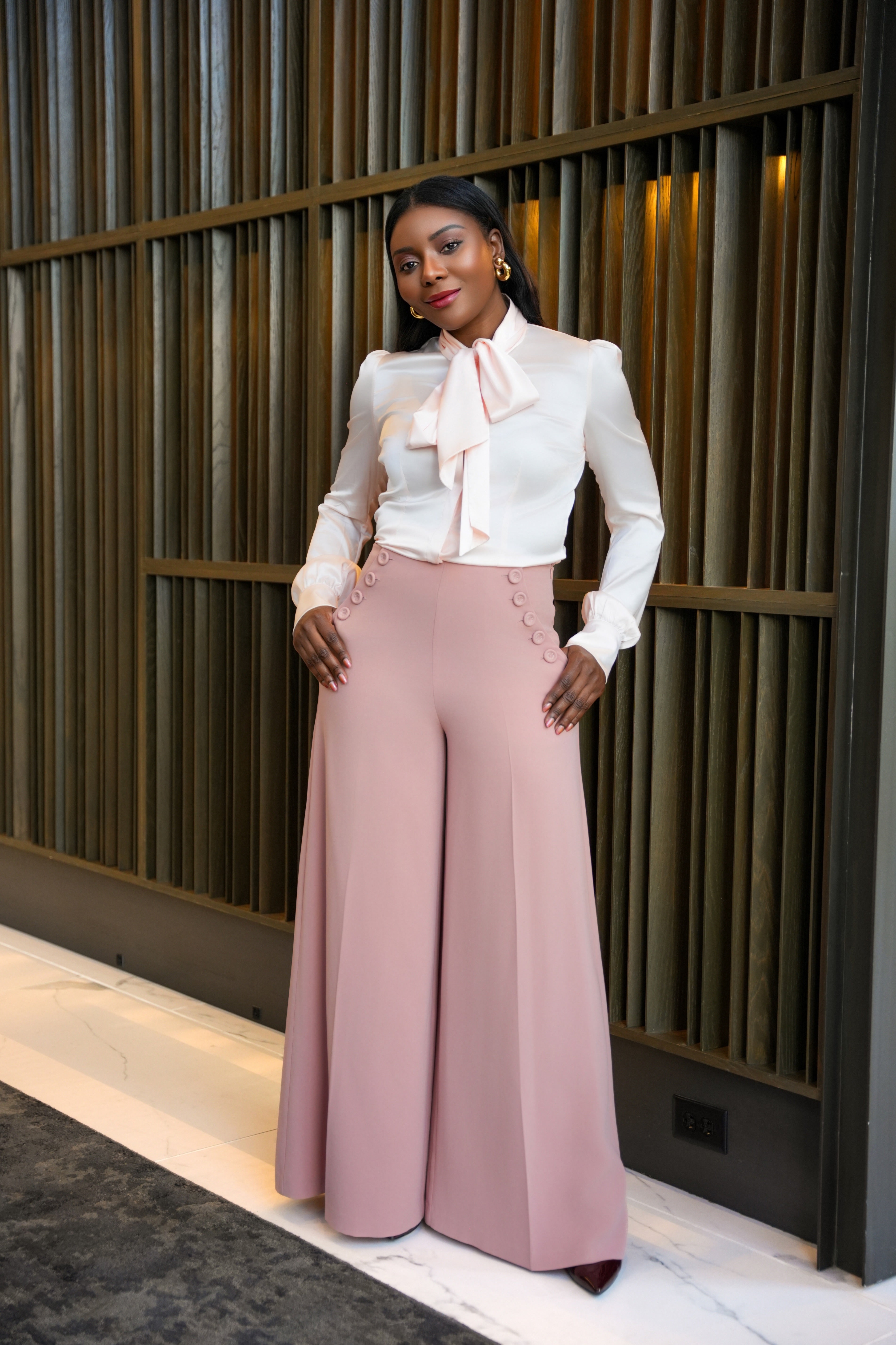 High-Waisted Wide-Leg Pants (Blush)