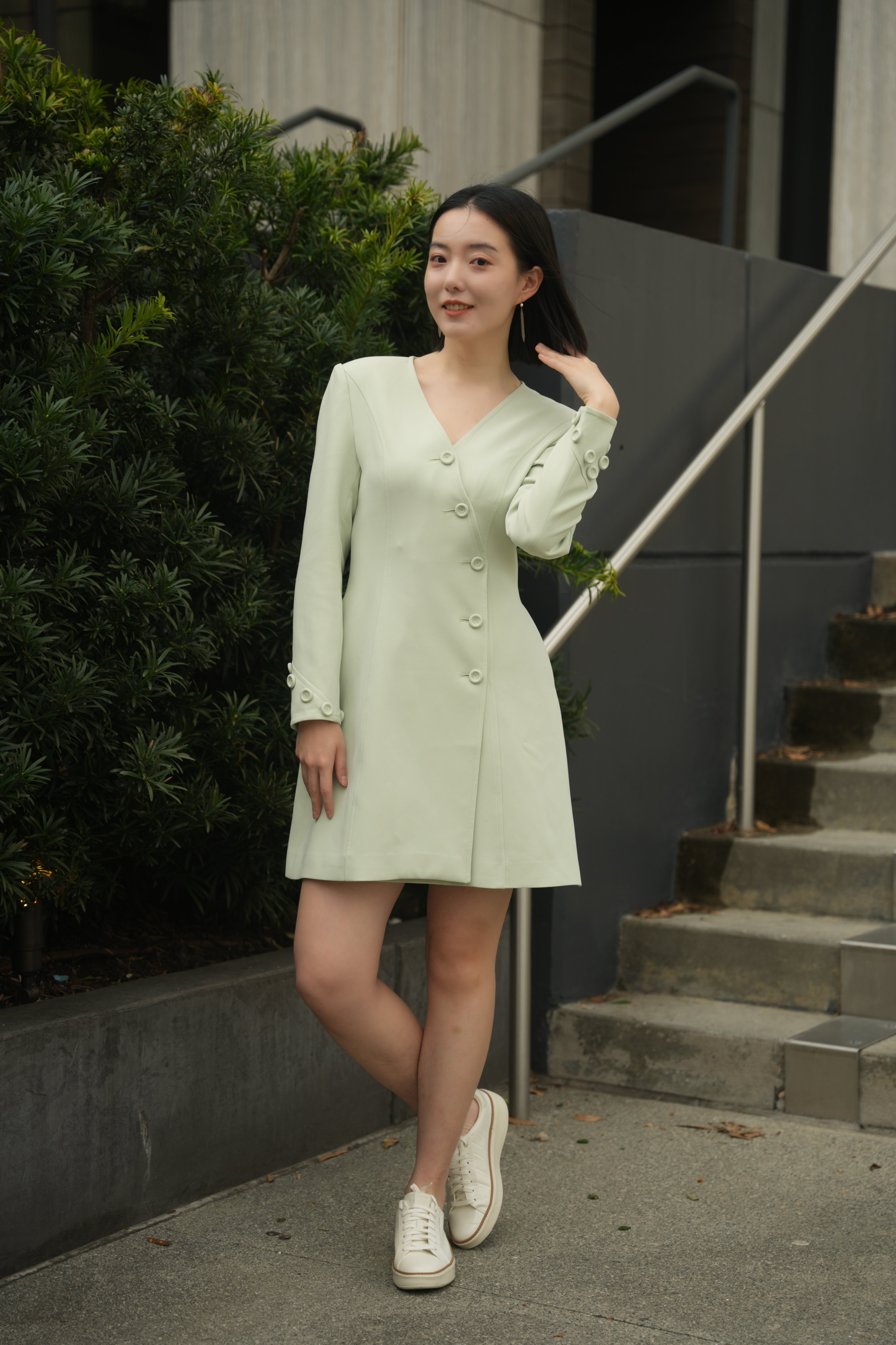 Asymmetrical Button-Up Mini Blazer Dress (Mint)