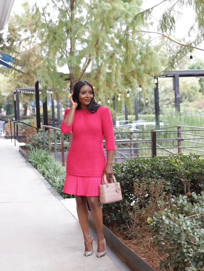 Tweed Mini Dress (Fuchsia)