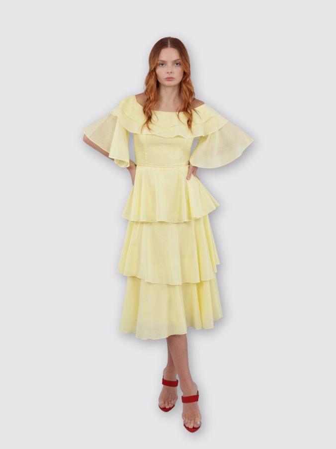 Layered Tea Dress (Lemon) Midi  B.ENCORE Official Website