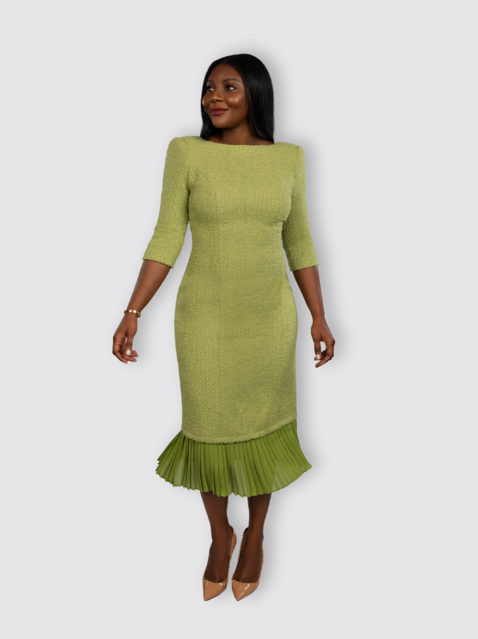 Tweed Midi Dress (Olive) B.ENCORE Official Website Tweed Midi Dress (Olive) B.ENCORE Official Website