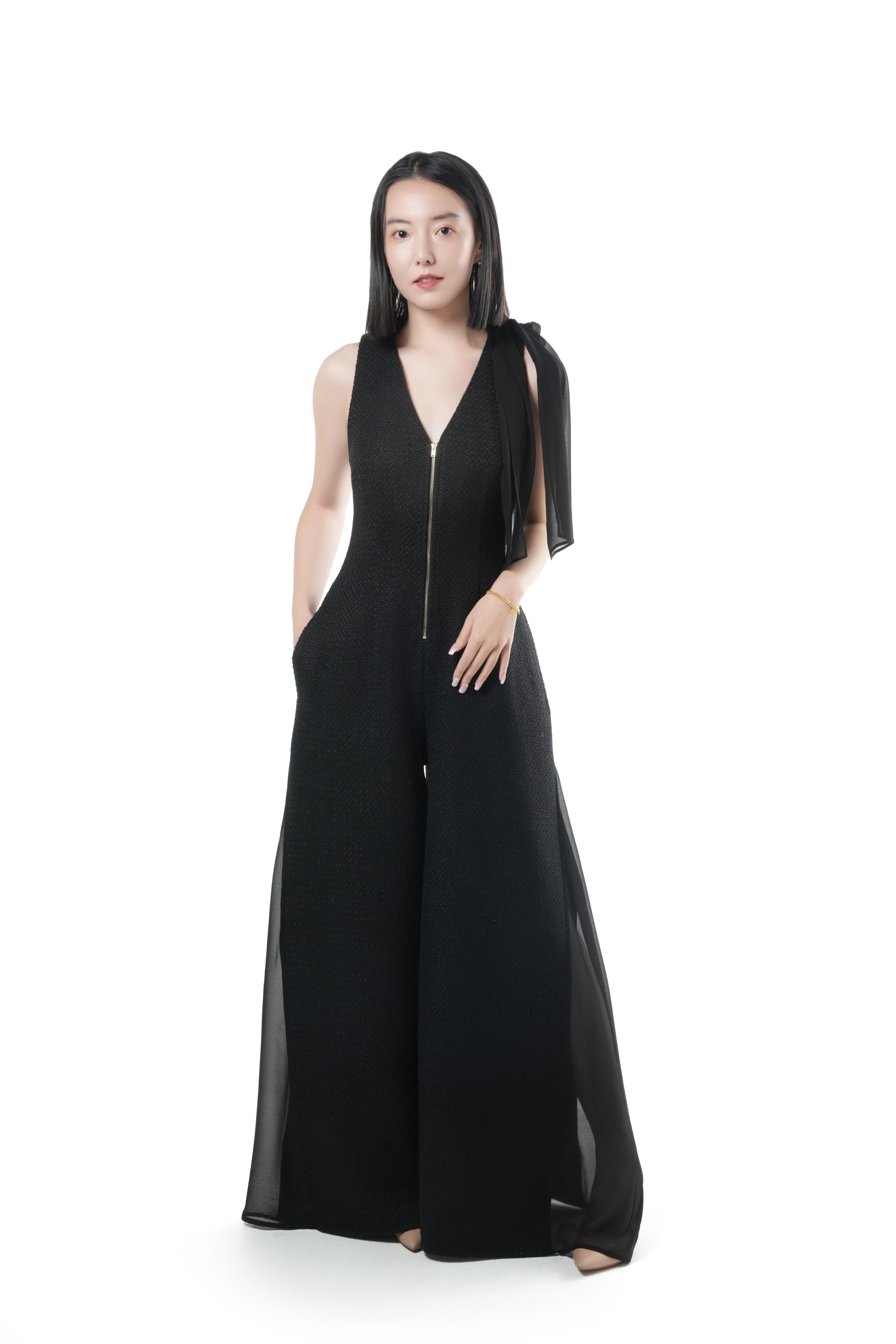 Chiffon Scarf Palazzo Jumpsuit (Black)