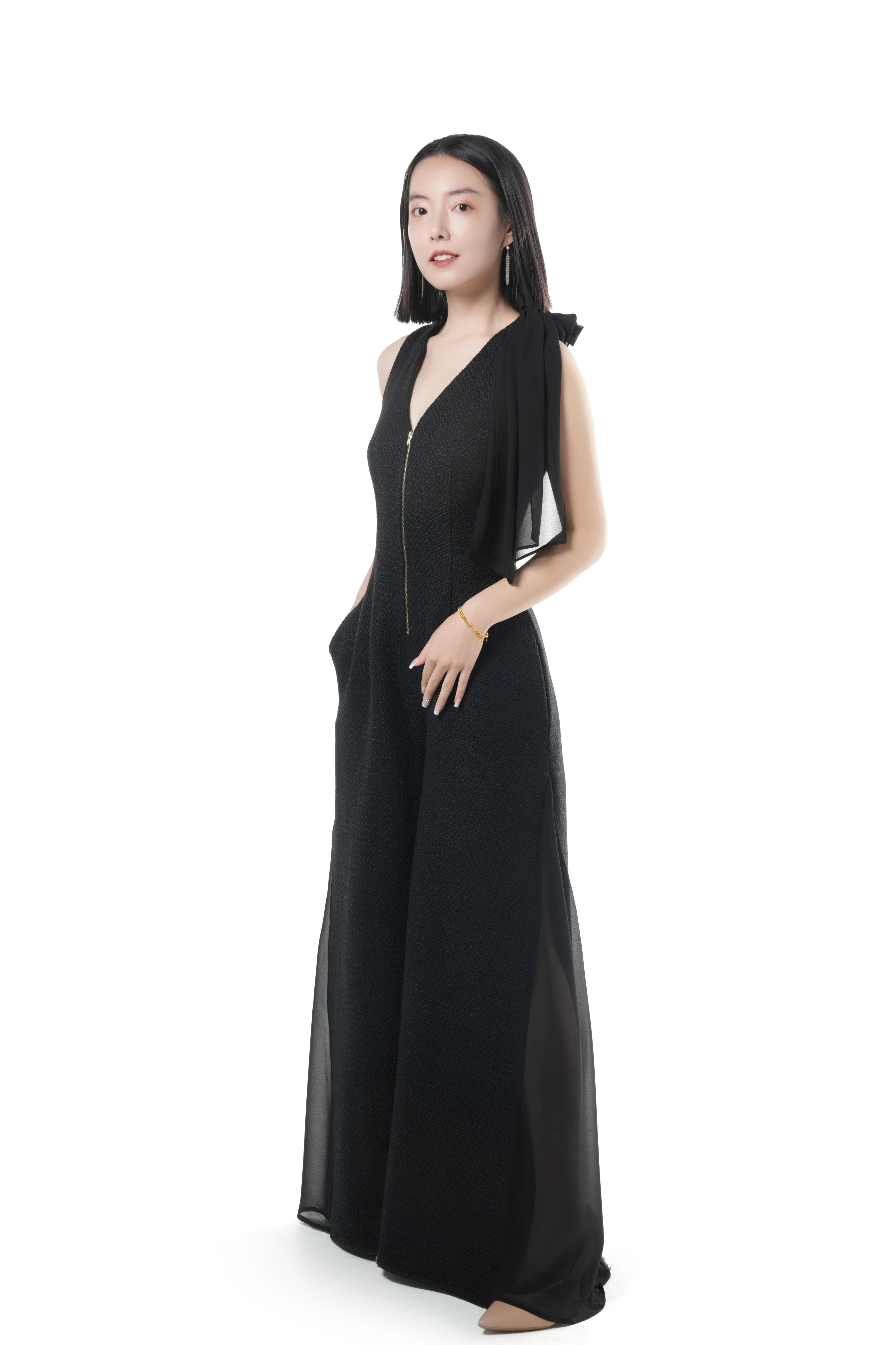 Chiffon Scarf Palazzo Jumpsuit (Black)