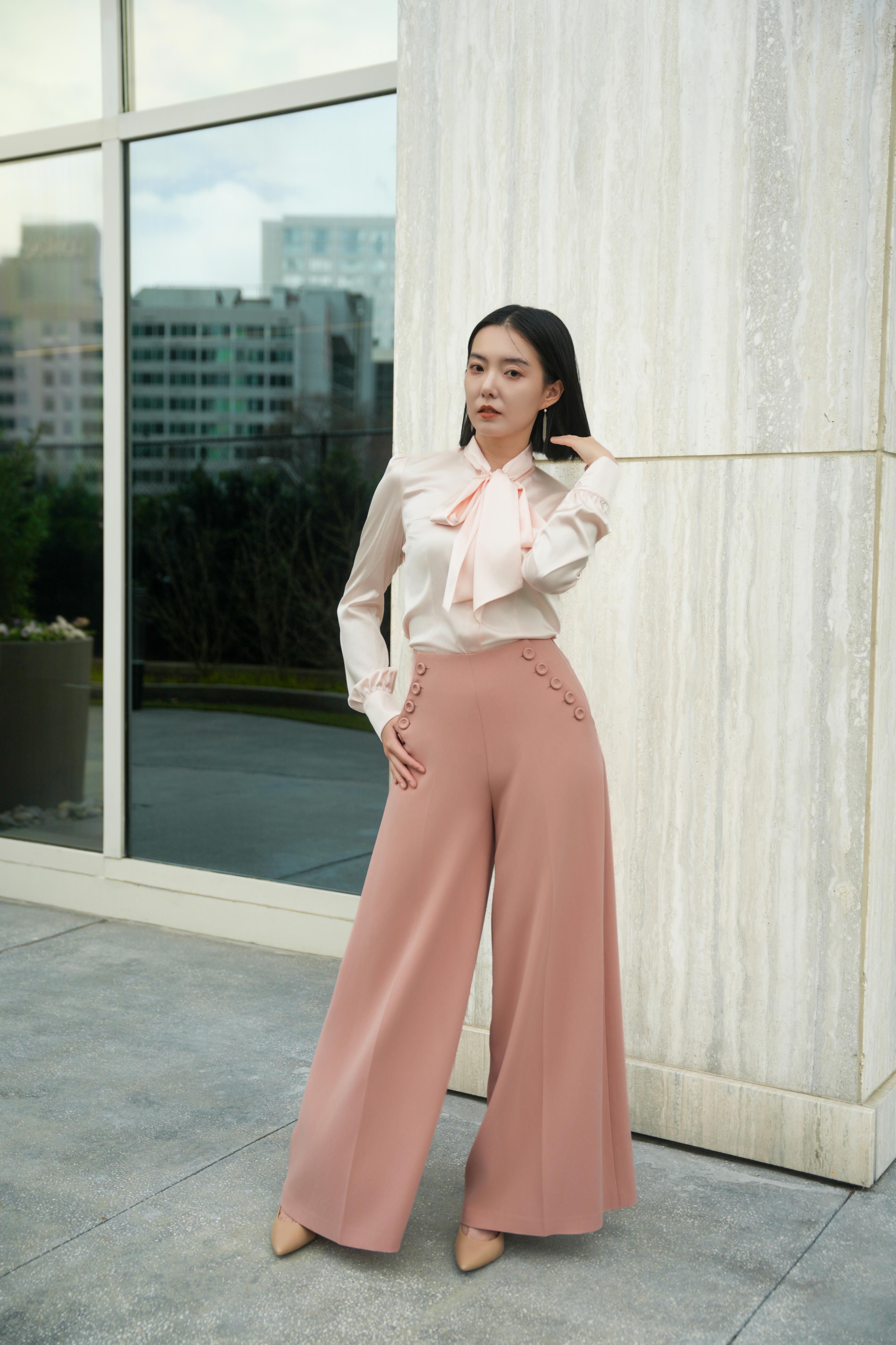 High-Waisted Wide-Leg Pants (Blush)