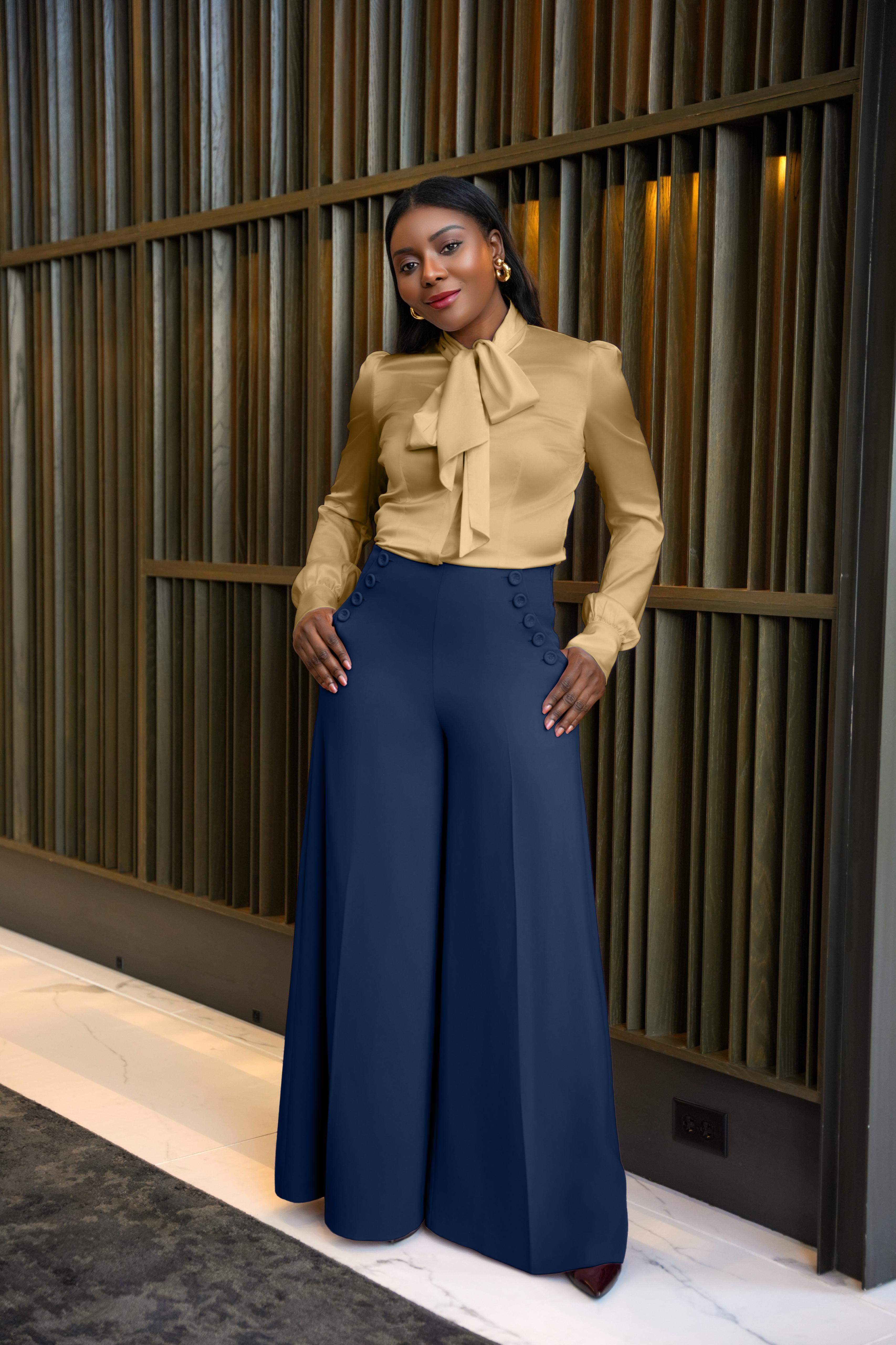 High-Waisted Wide-Leg Pants (Navy)