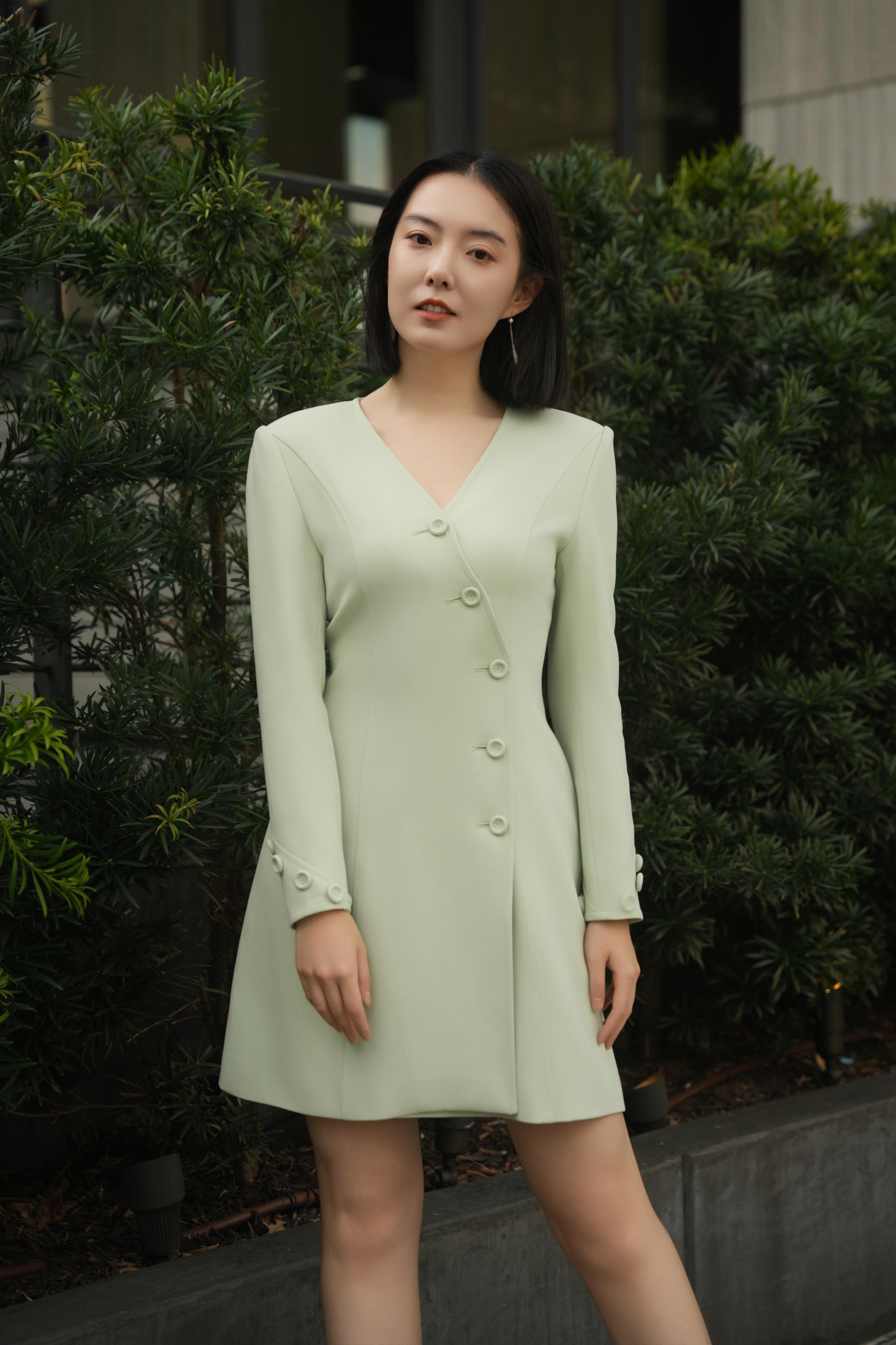 Asymmetrical Button-Up Mini Blazer Dress (Mint)