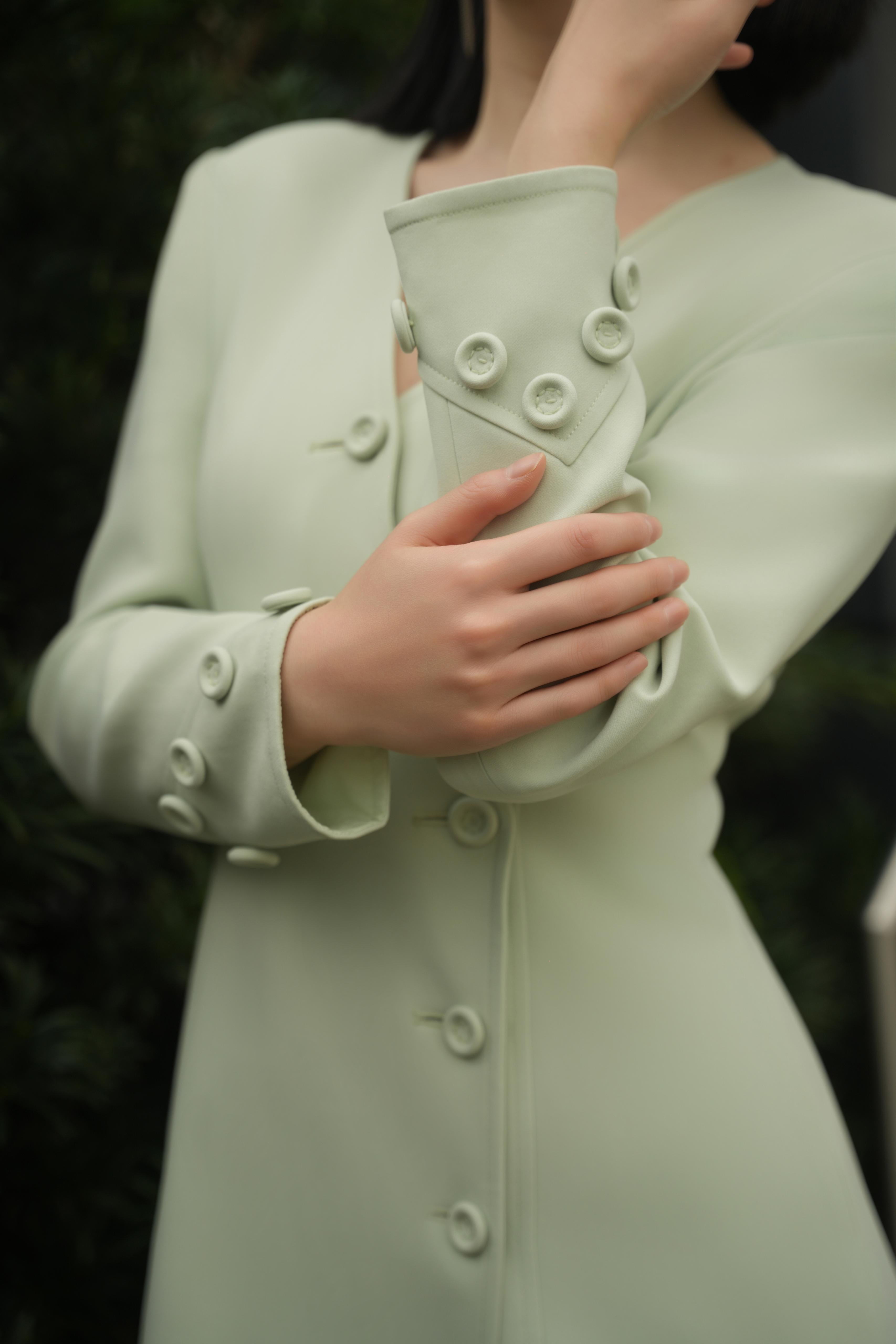 Asymmetrical Button-Up Mini Blazer Dress (Mint)