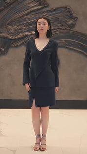 Asymmetrical Buttoned Pencil Skirt (Navy)