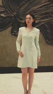 Asymmetrical Button-Up Mini Blazer Dress (Mint)