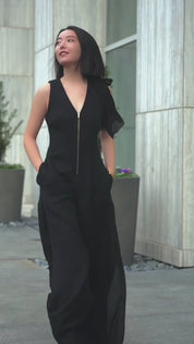 Chiffon Scarf Palazzo Jumpsuit (Black)