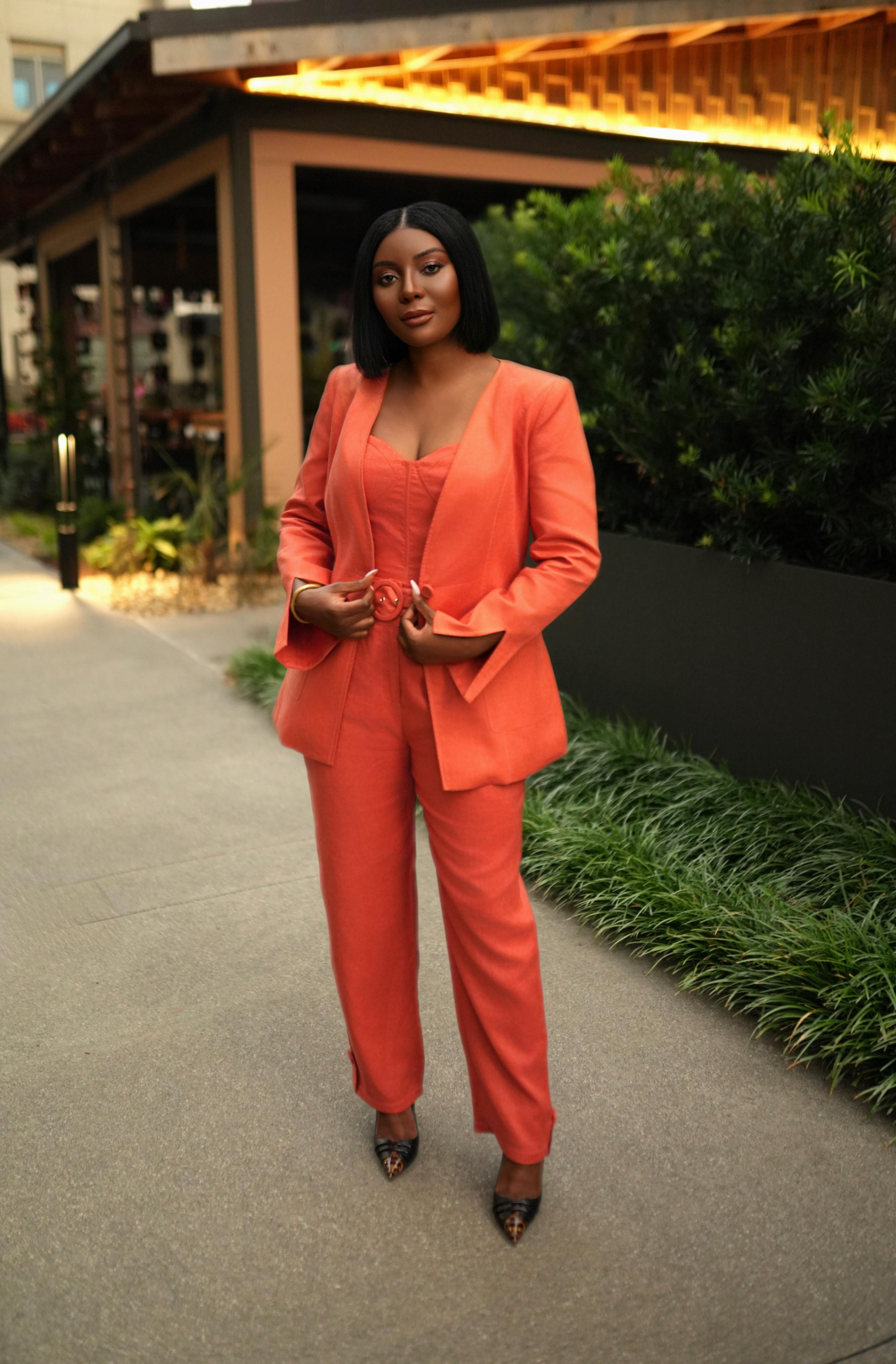 Encore Linen Three-Piece Power Suit (Coral)