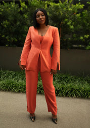 Encore Linen Three-Piece Power Suit (Coral)