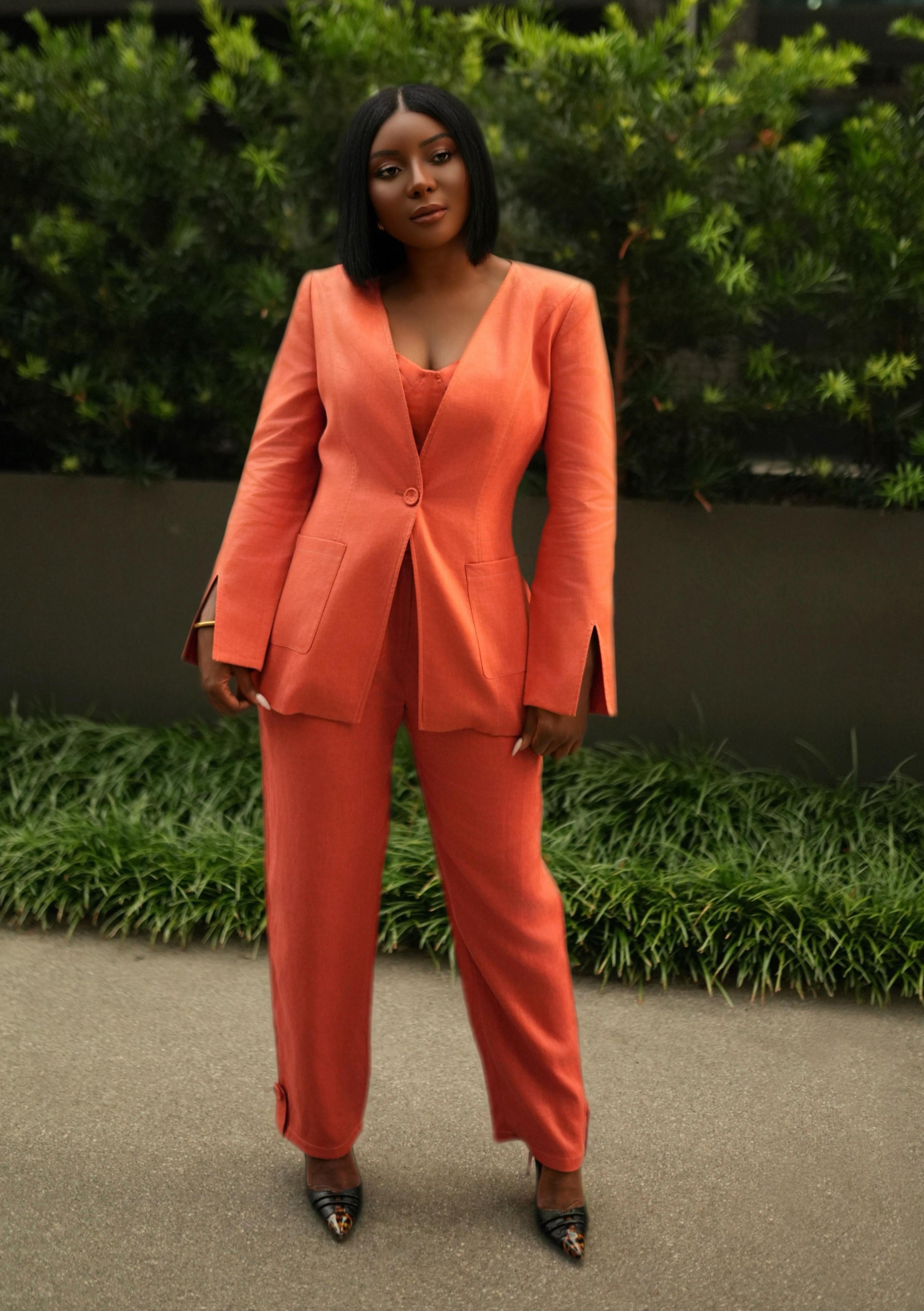 Encore Linen Three-Piece Power Suit (Coral)