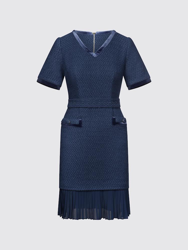 Classic Tweed Dress (Denim) B.ENCORE Official Website Classic Tweed Dress (Denim) B.ENCORE Official Website
