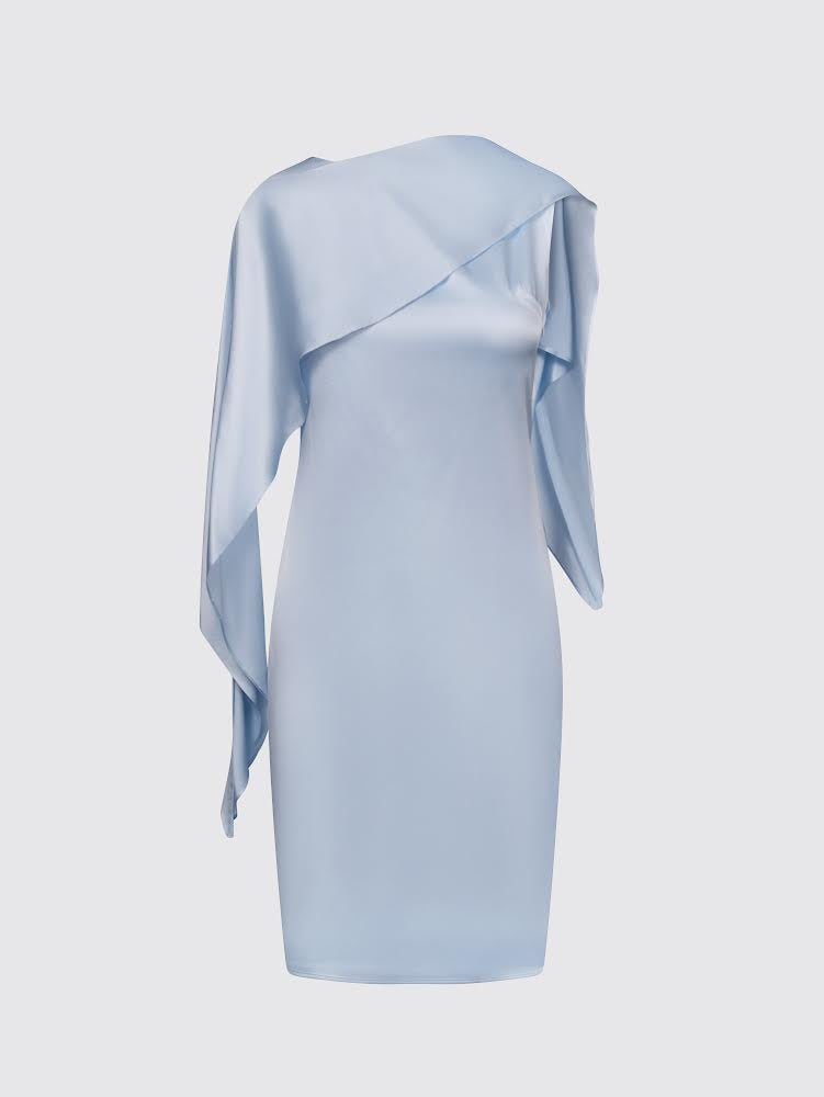 asymmetrical cape dress Asymmetric Cape Silk Dress (Powder Blue) – B.ENCORE Official Website
