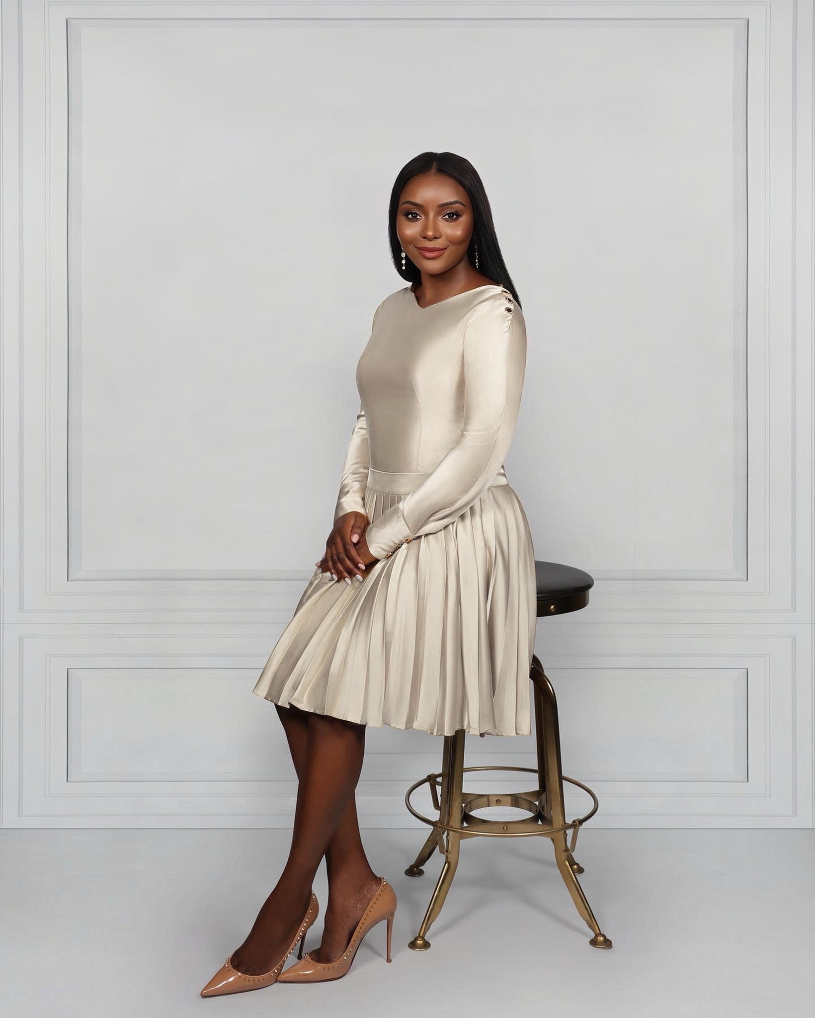 Ombré Pleated Dress (Champagne) – B.ENCORE Official Website Ombré Pleated Dress (Champagne) – B.ENCORE Official Website