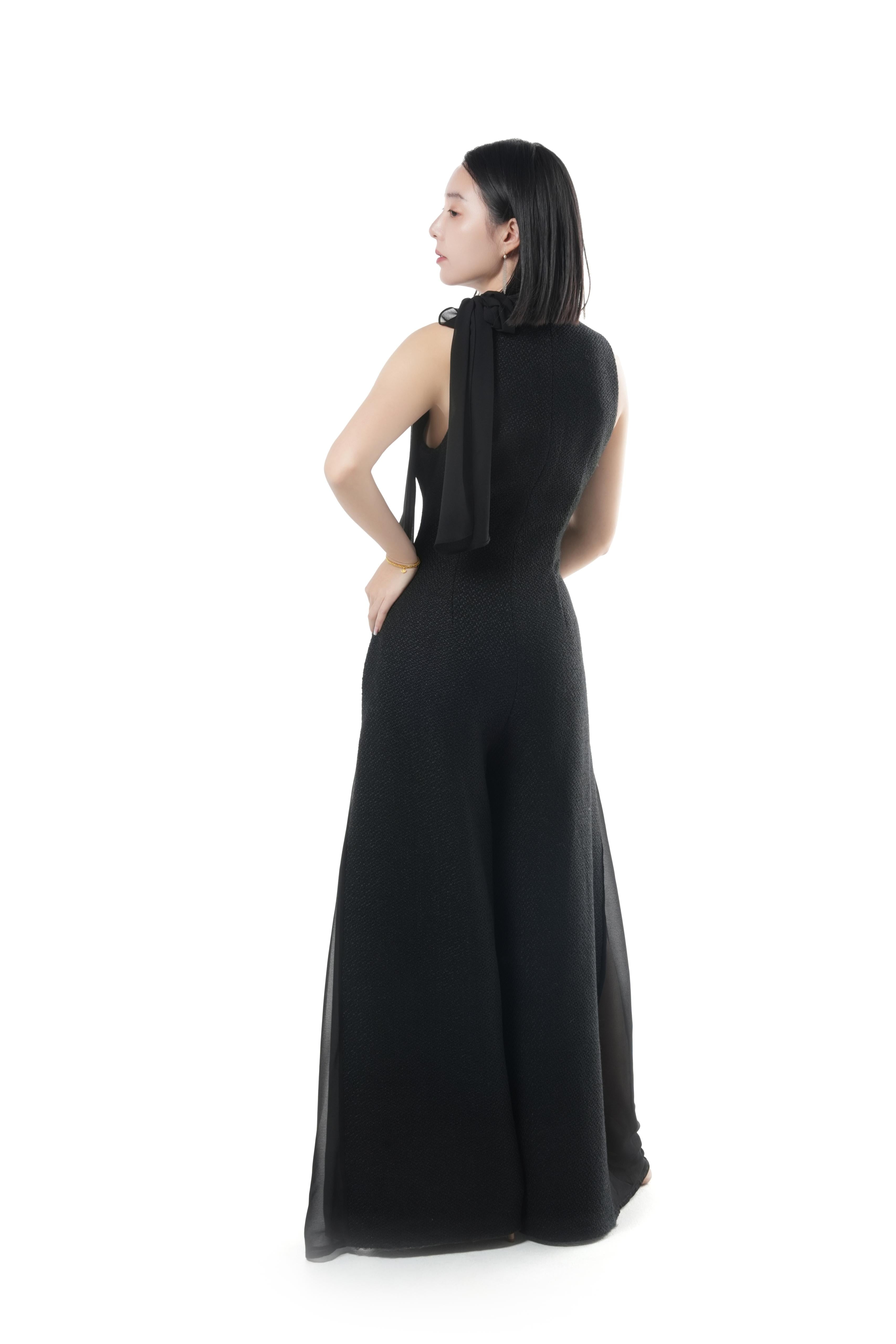 Chiffon Scarf Palazzo Jumpsuit (Black) – B.ENCORE Official Website