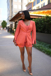 Encore Linen Three-Piece Power Suit (Coral)