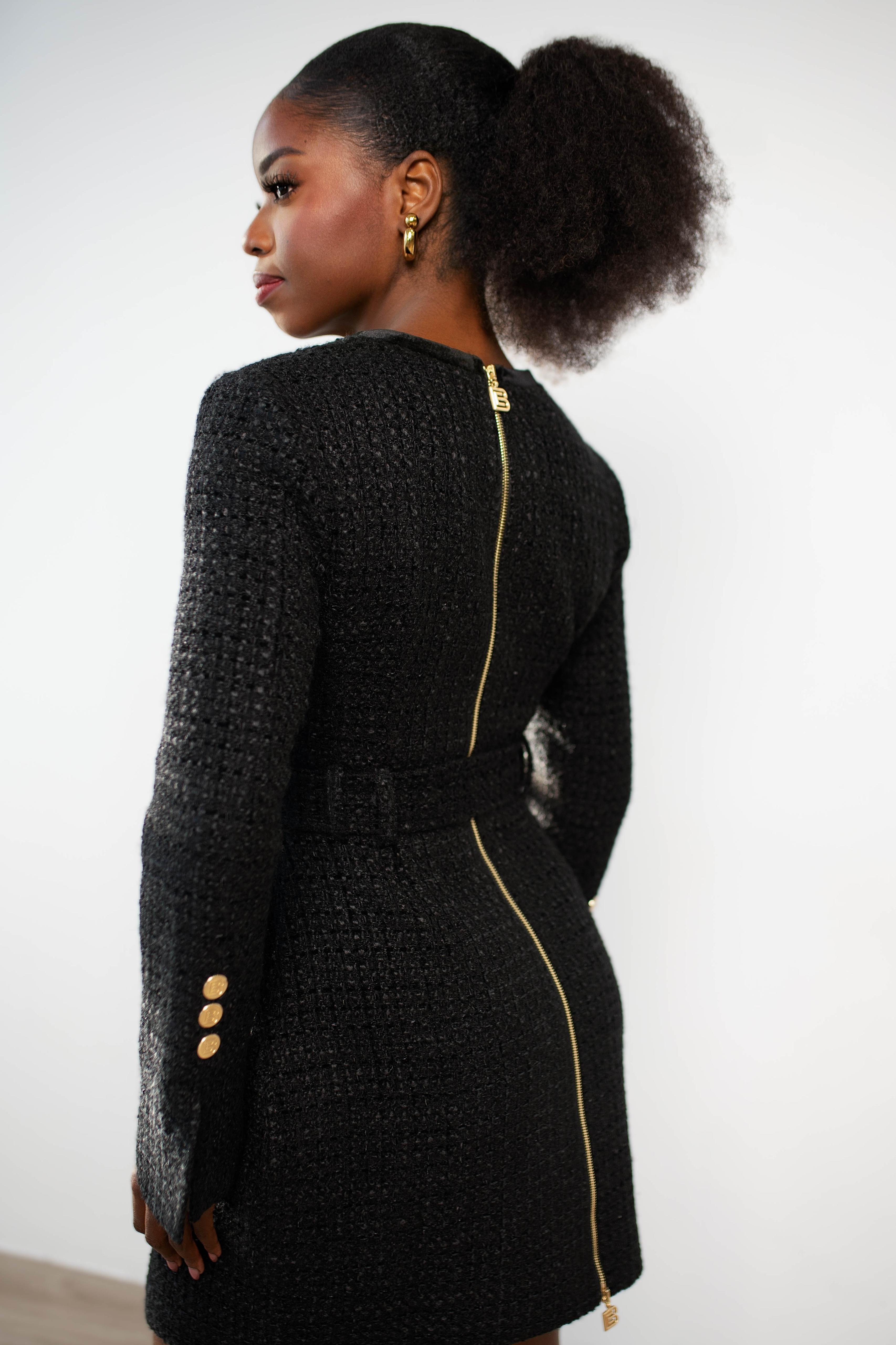 Elise Tweed Mini Dress (Noir)