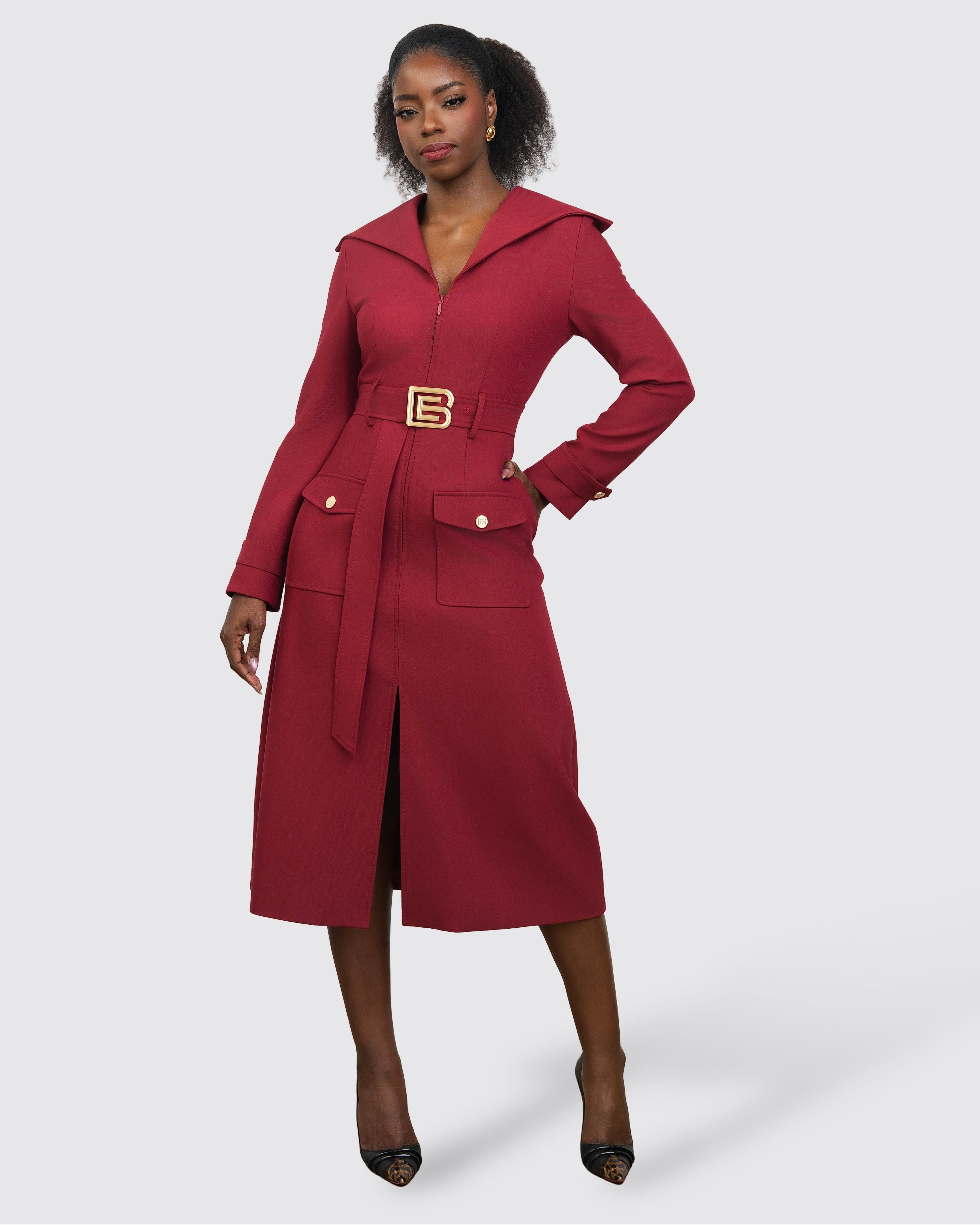 Velora Trench Dress (Merlot)